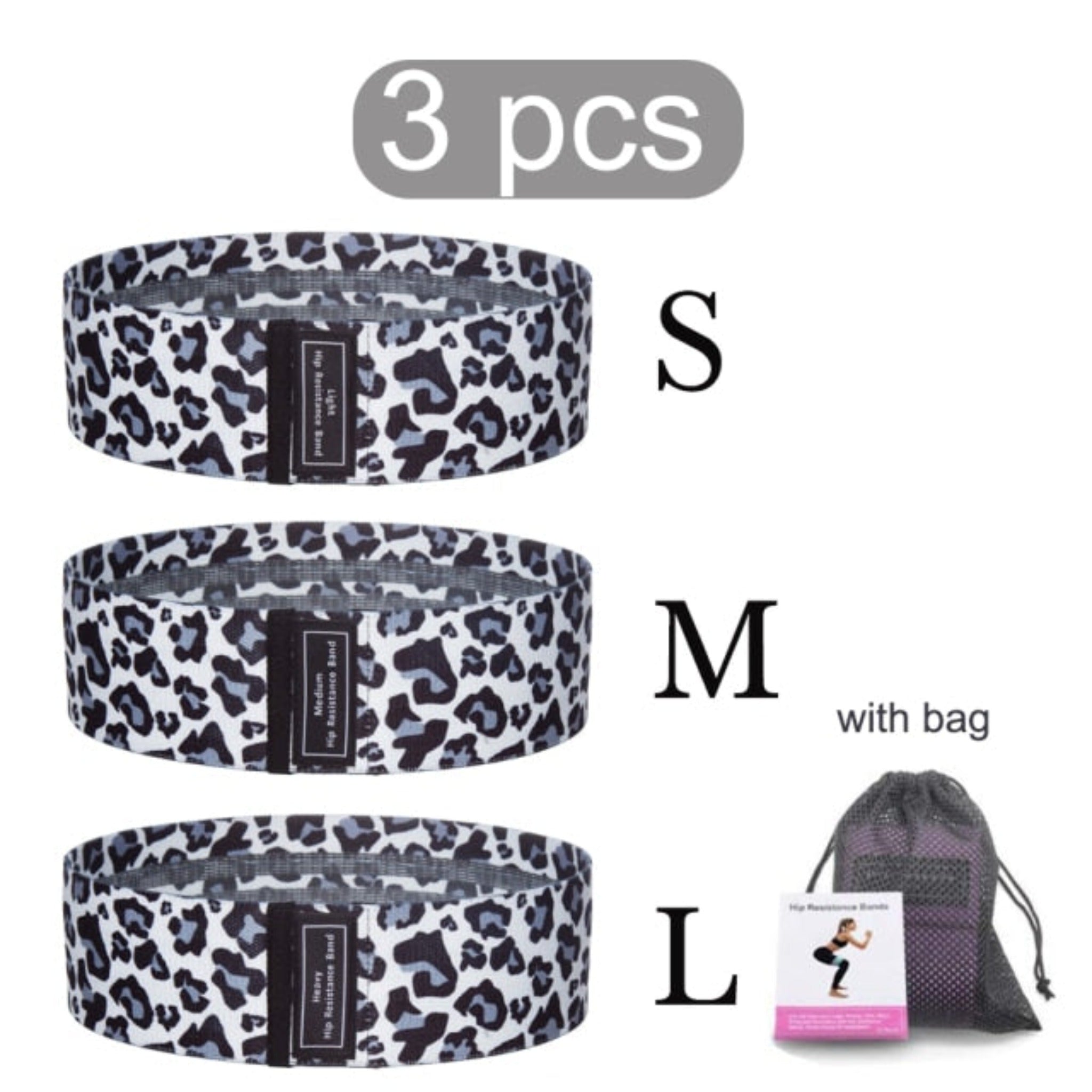 3 pcs booty bands resistance bands with bag and white background