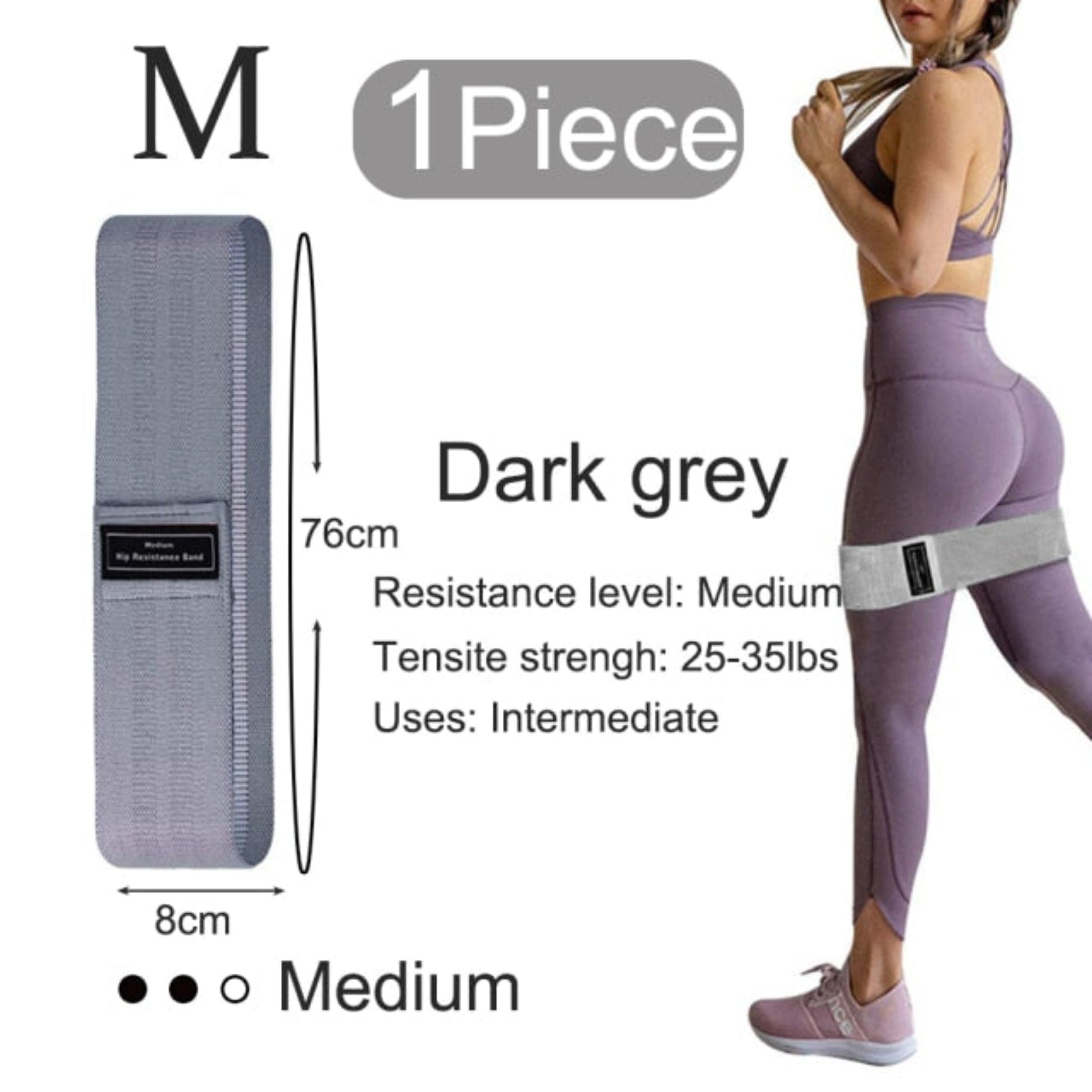 1 piece fark gray booty resistance bands with girl using them and white background