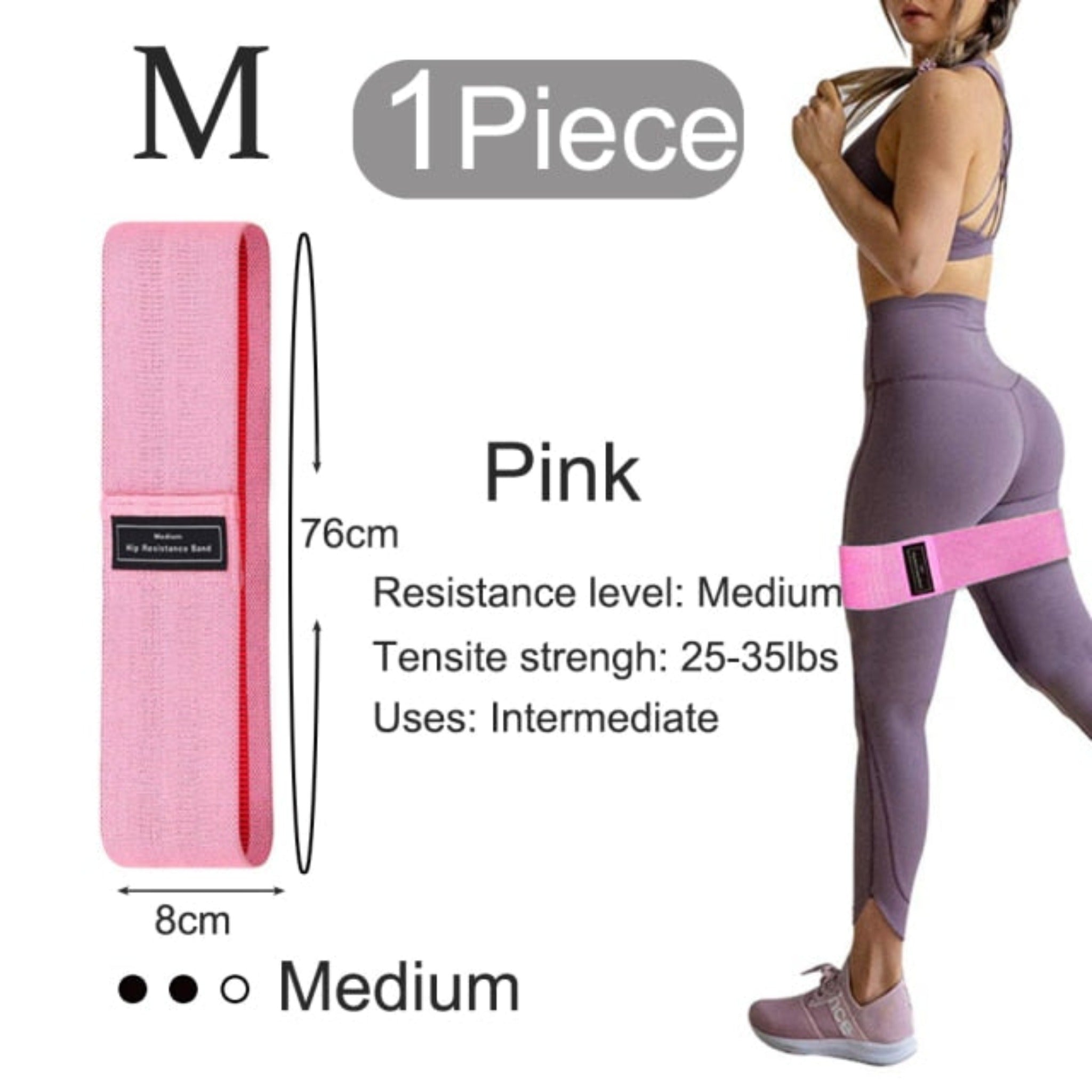 1 piece pink booty band resistance band with white background