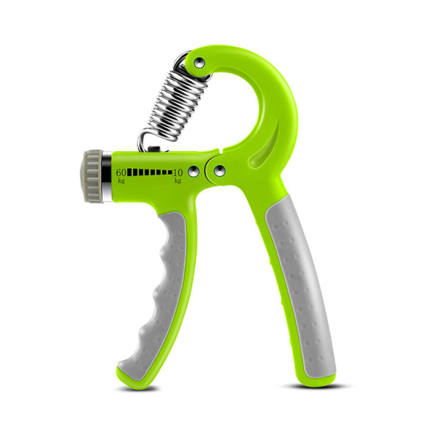 green gripper with gray handles and white background