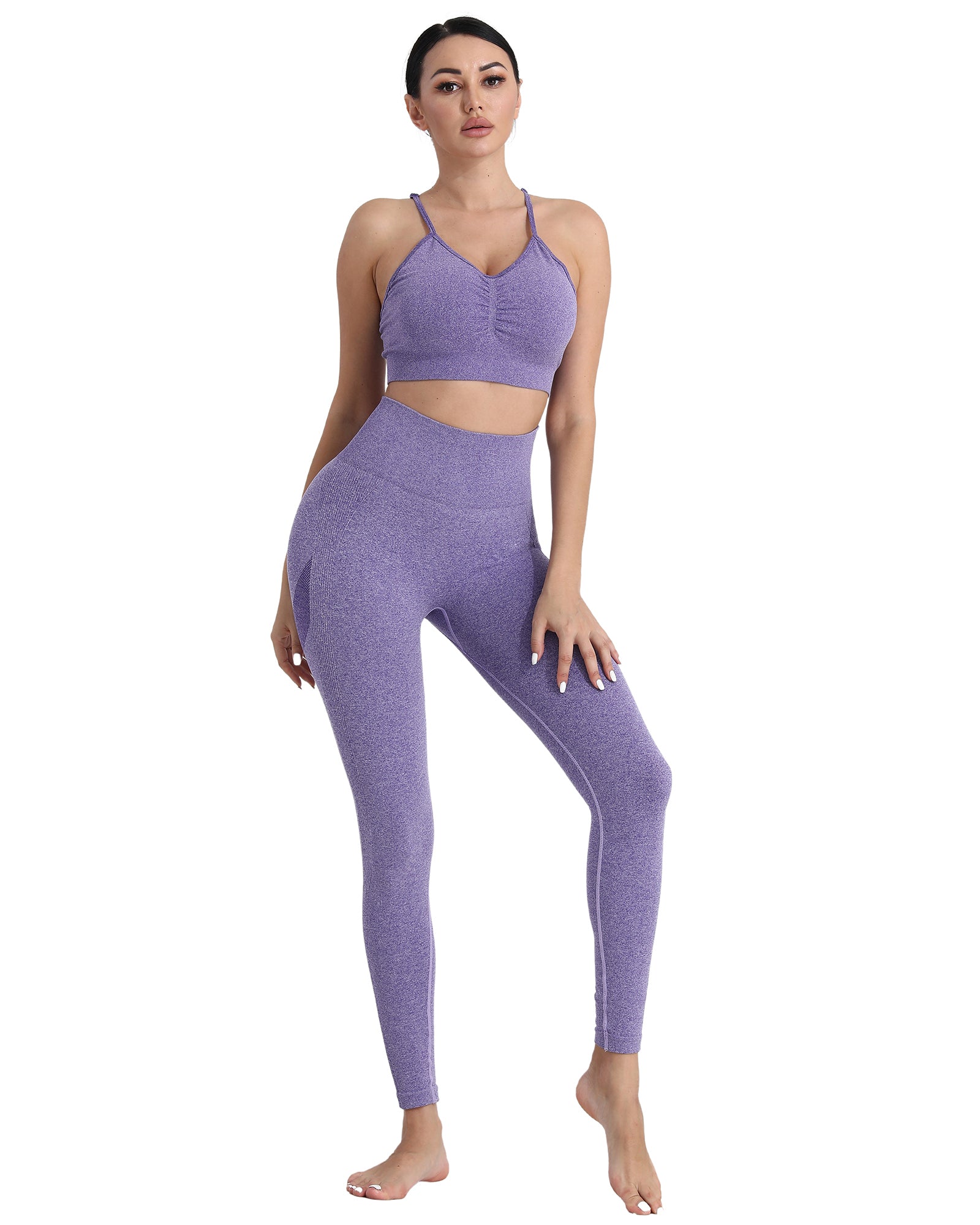 girl wearing purple yoga pants