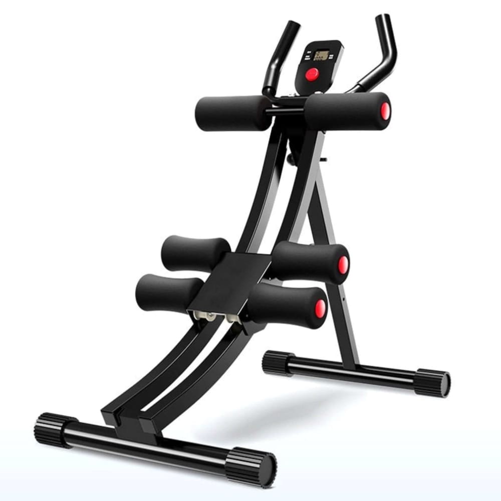 black and red fitness abs machine with white background