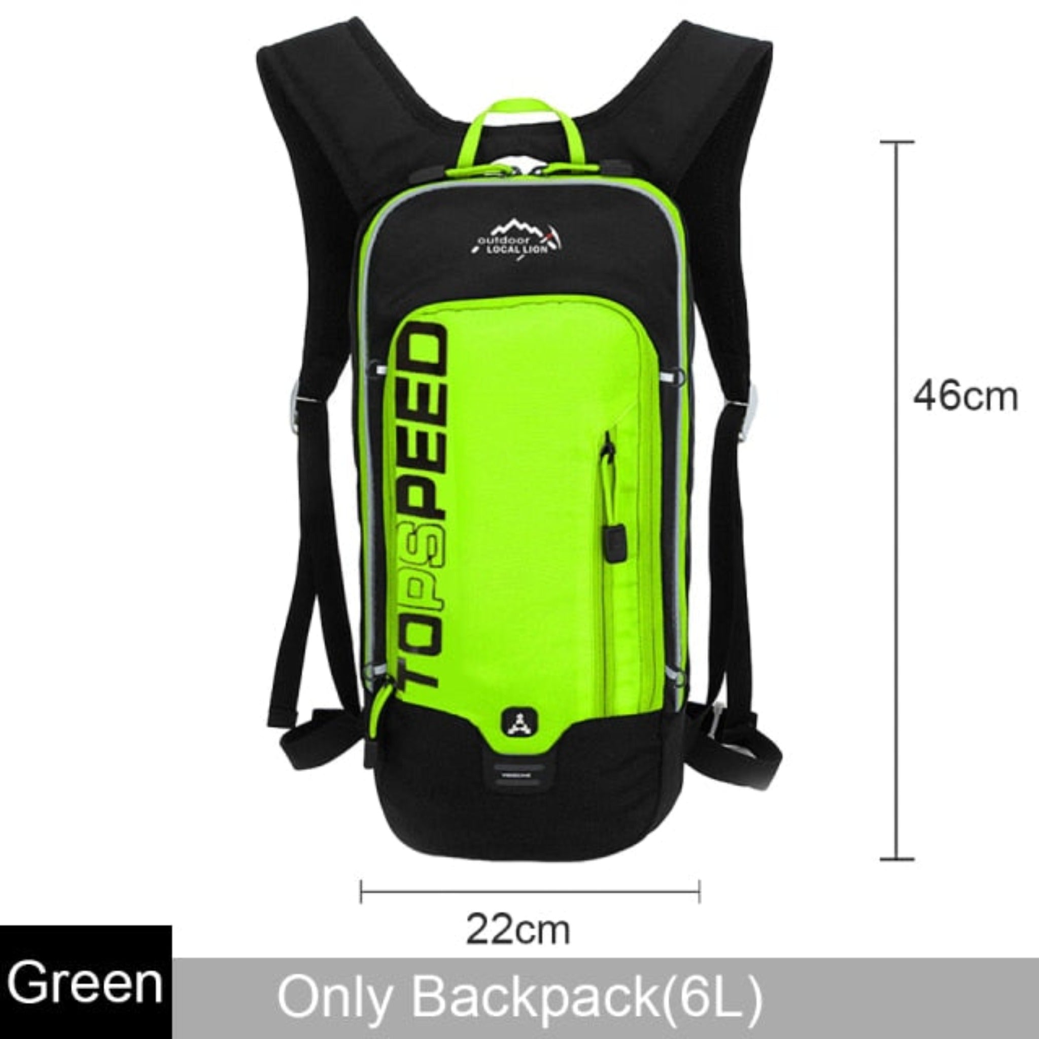 green and black backpack white white background