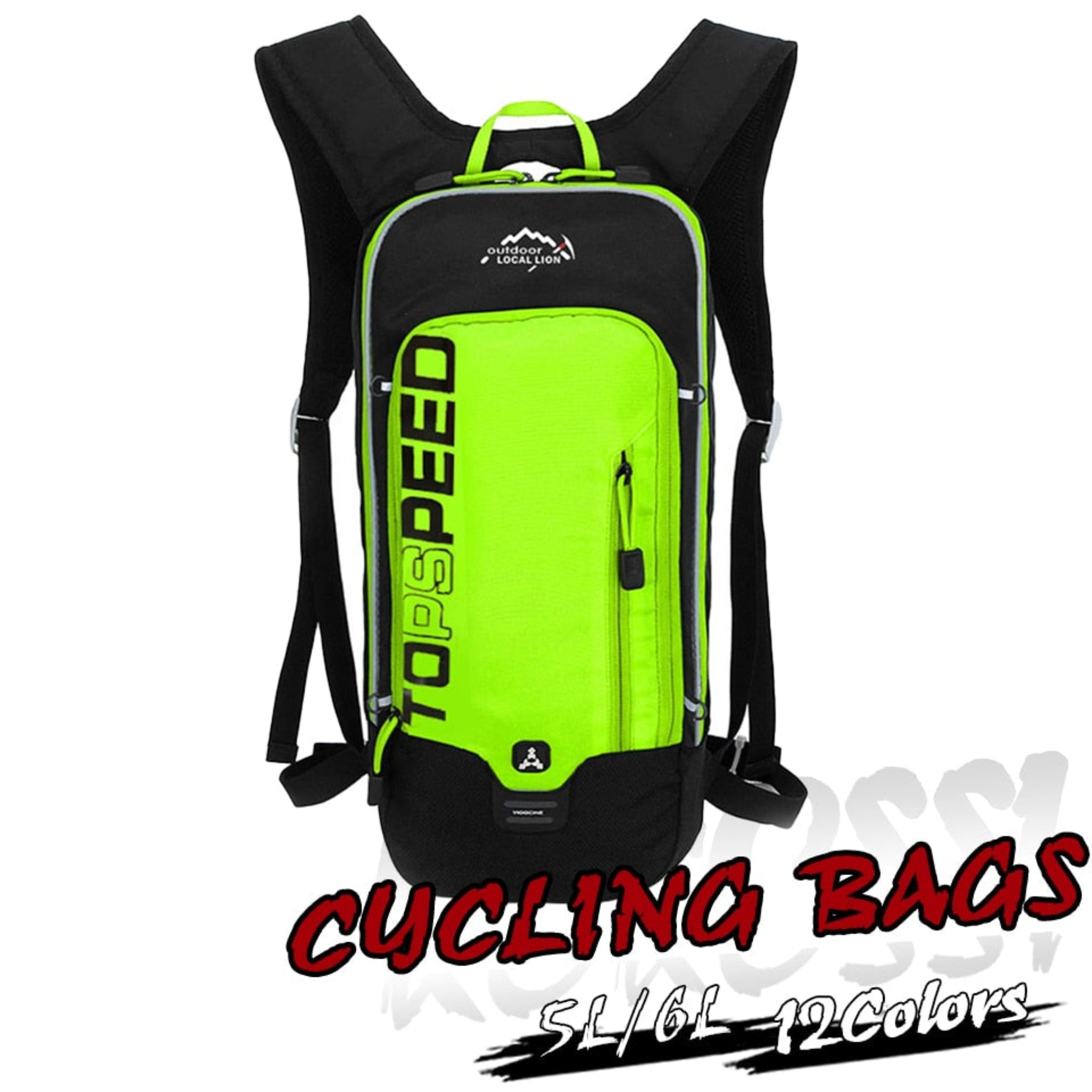 green cycling backpack with white background