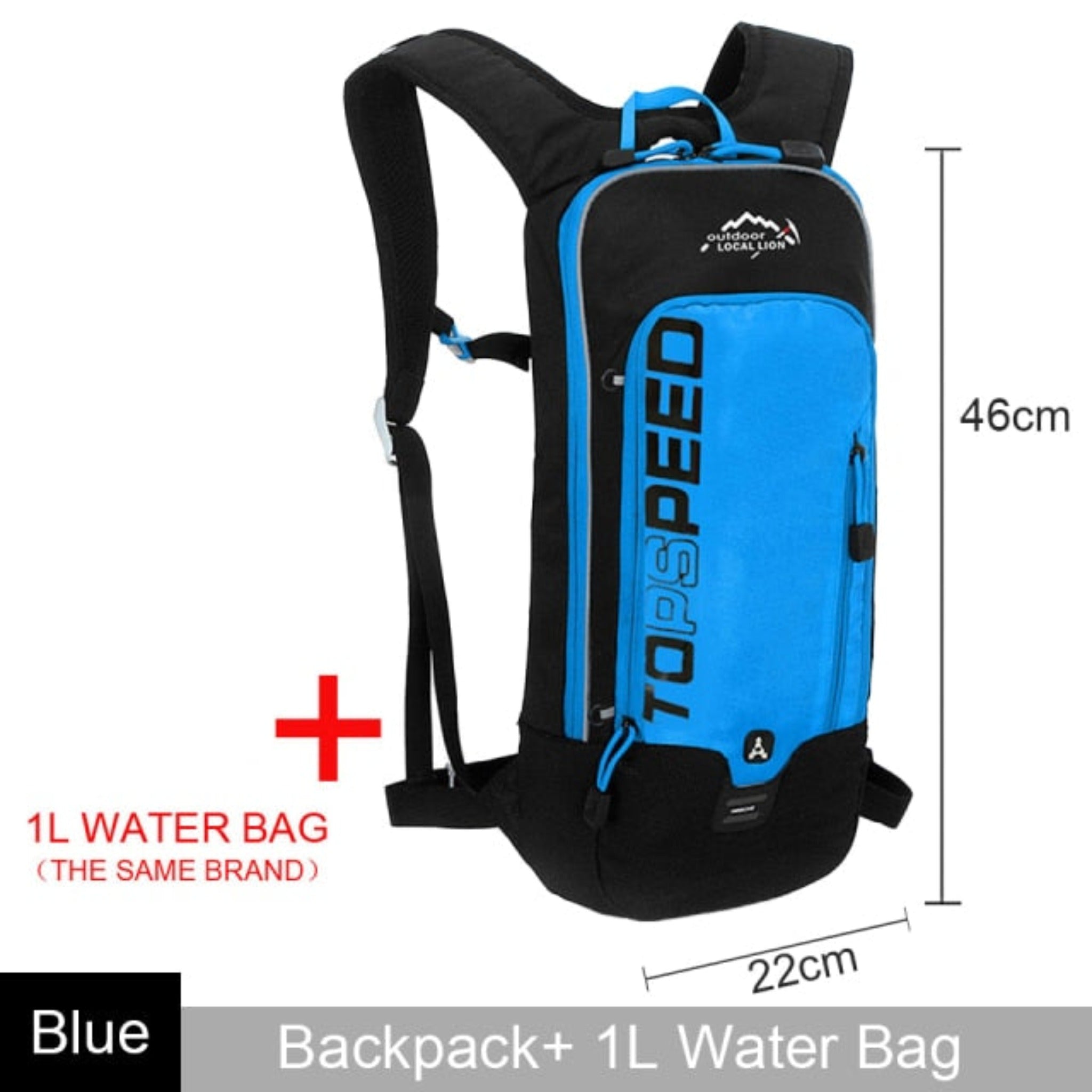 blue and black backpack with white background