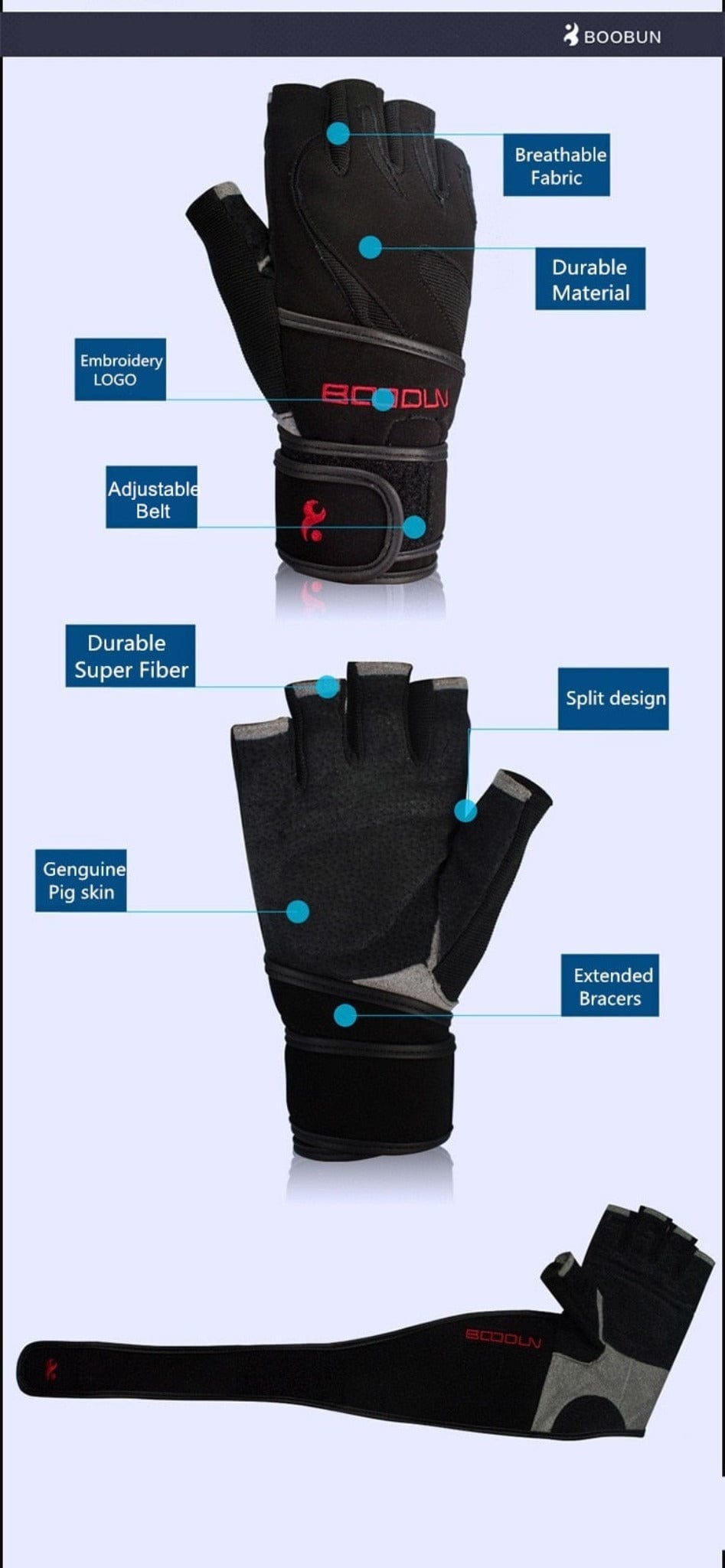 display of features of gloves