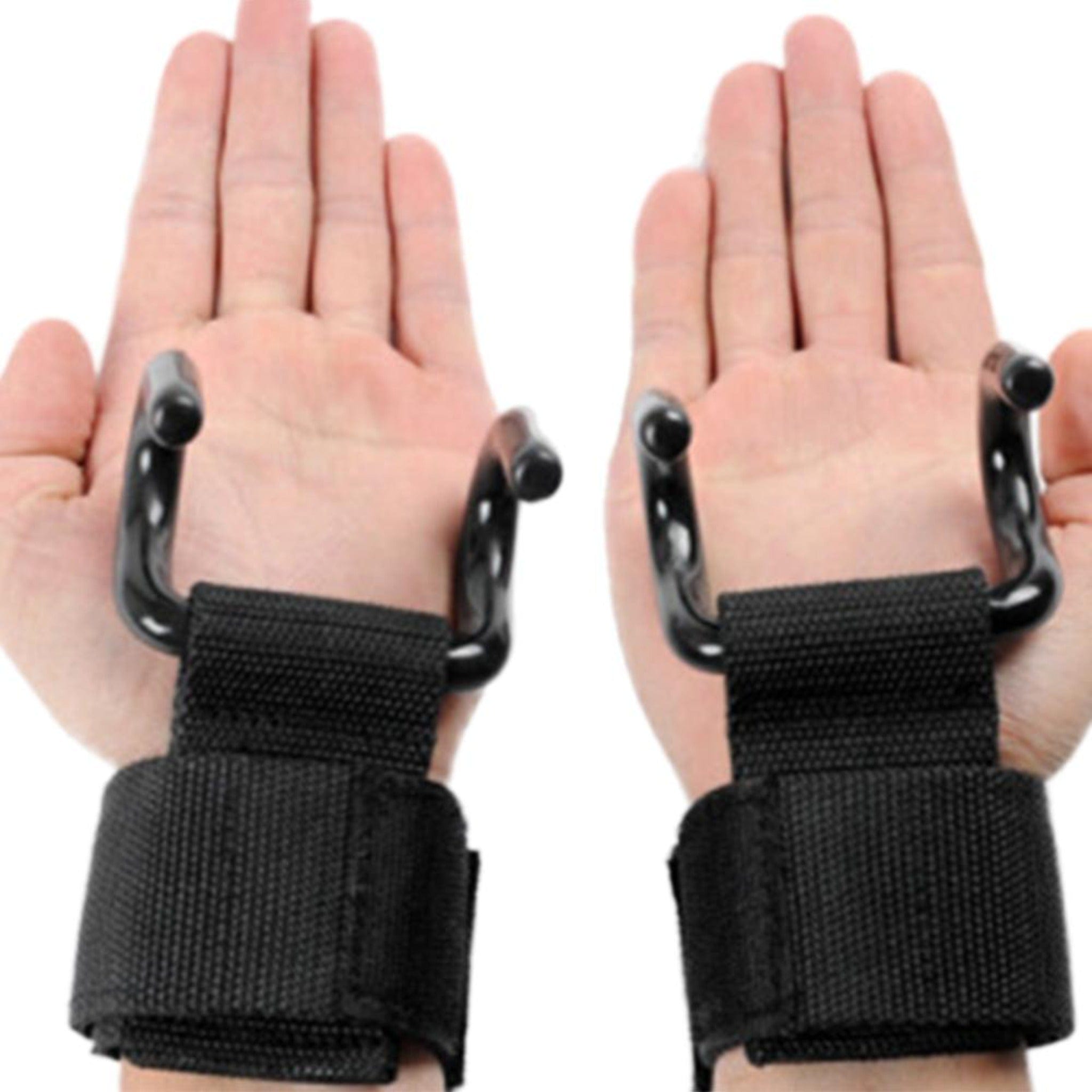 hands wearing power hook wristbands with white background