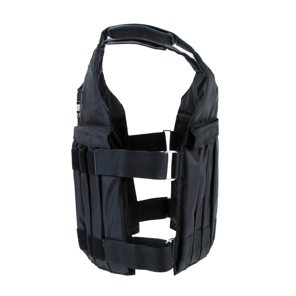 side view of weighted vest with white background