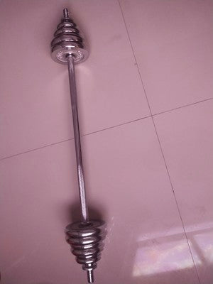 barbell on tile floor