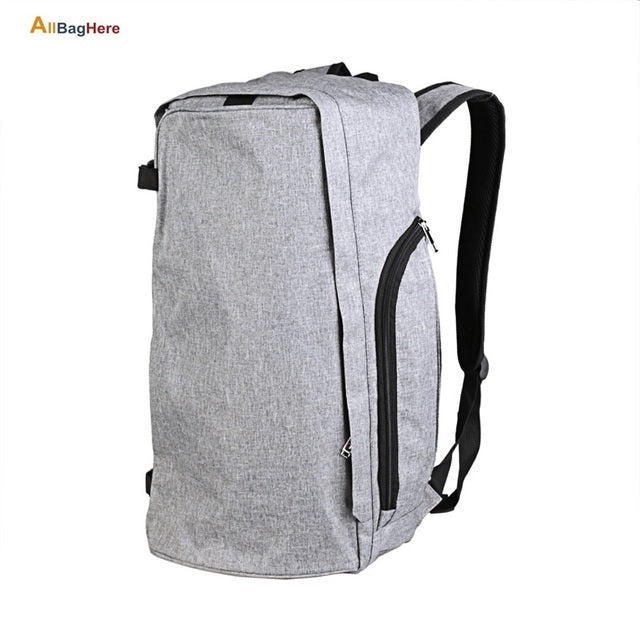 gray backpack with white background