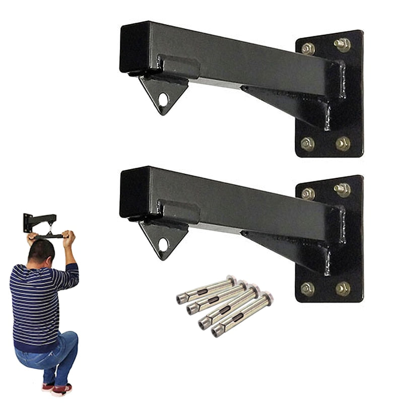 two wall mounts and another wall mount in the bottom left with a man hanging on it and white background