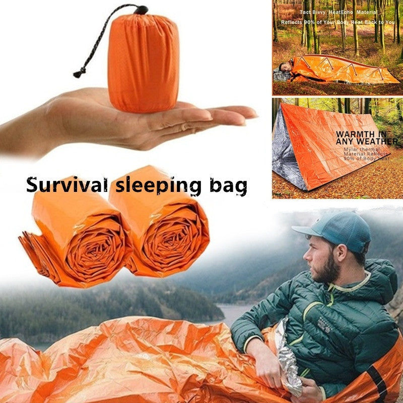 different pictures of orange sleeping bag