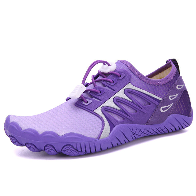 purple water shoes with white background