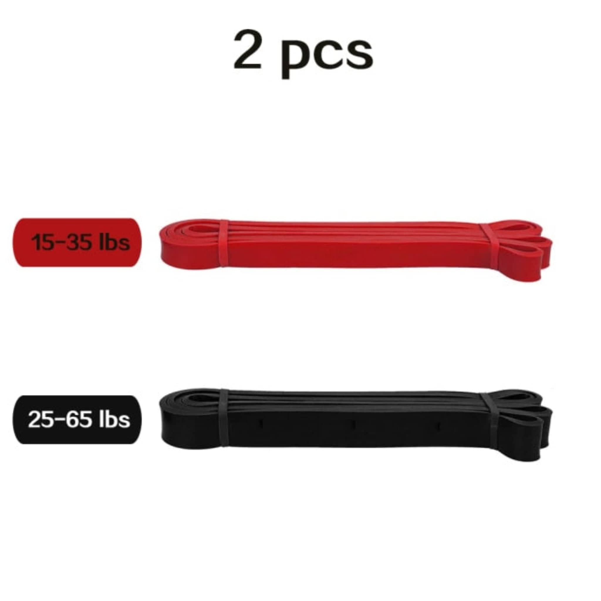 2 pcs red and black resistance bands with weight sizes and white background