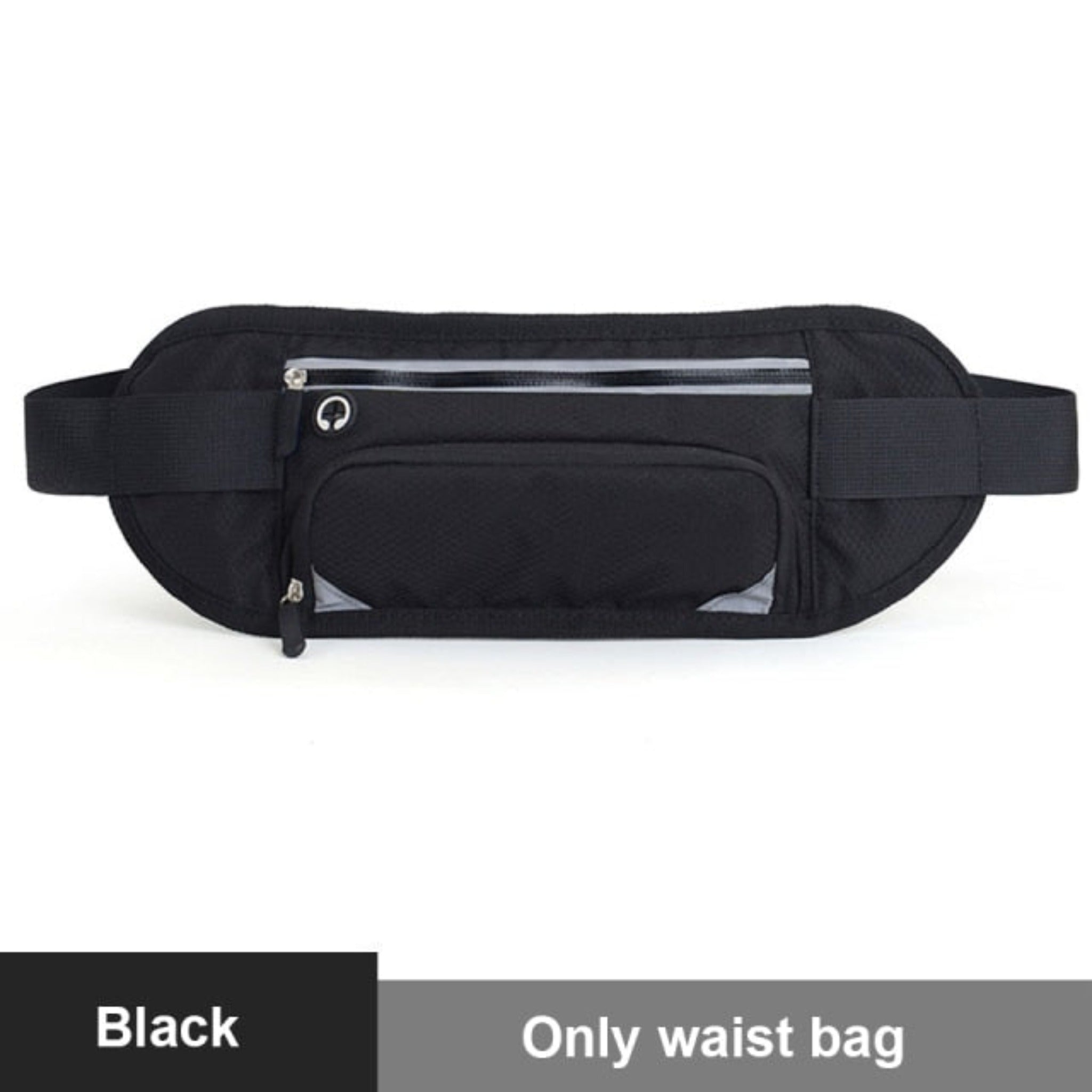 black waist bag with white background