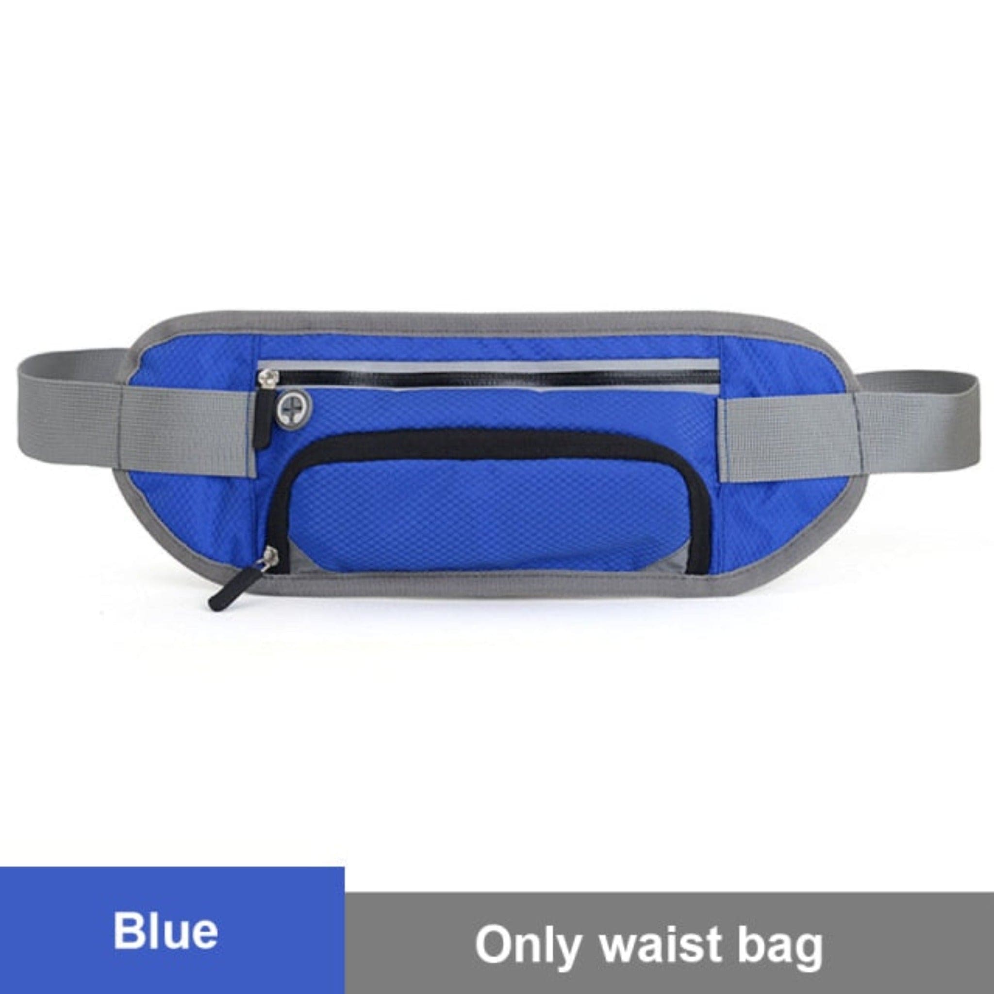 blue waist bag with white background